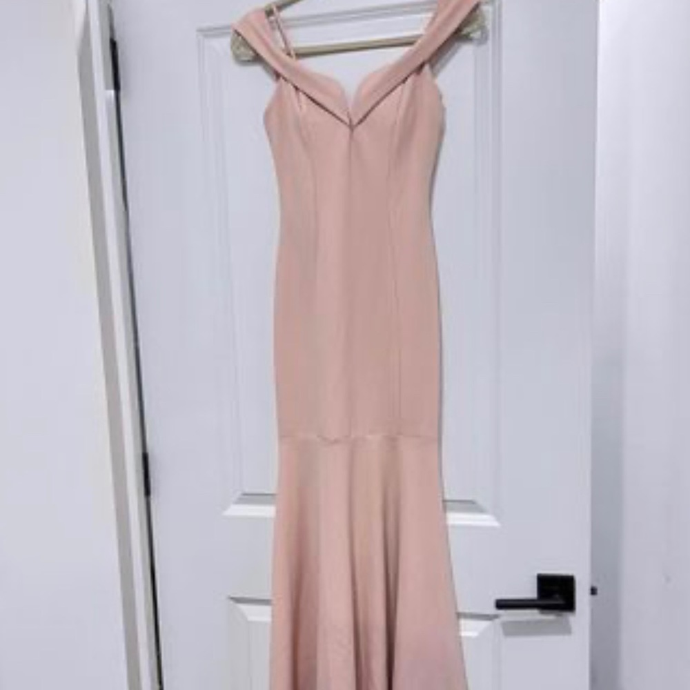 Pink floor length off the shoulder dress